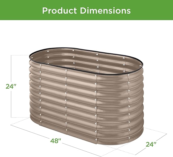 Best Choice Products 4x2x2ft Outdoor Metal Raised Garden Bed, Oval Deep Root Planter Box for Vegetables, Flowers, Herbs, and Succulents w/ 101 Gallon Capacity, Rubber Edge Guard - Taupe