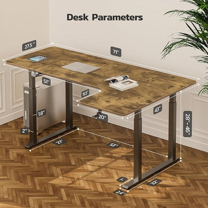 Dripex Standing Desk, 63"/ 71" L Shaped Desk Adjustable Height, Electric Corner Stand Up Desk Large Home Office Desk Computer Workstation, Dual Motor Sit Stand Desk 4 Legs, Super Stable