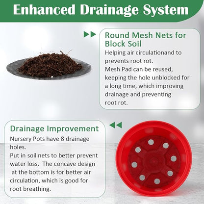 20 Pack 6 Inch Plant Pots, Thickened Plastic Flower Pots with 20 Pcs Water Collecting Trays, 20 Soil Block Mesh Pads, Red