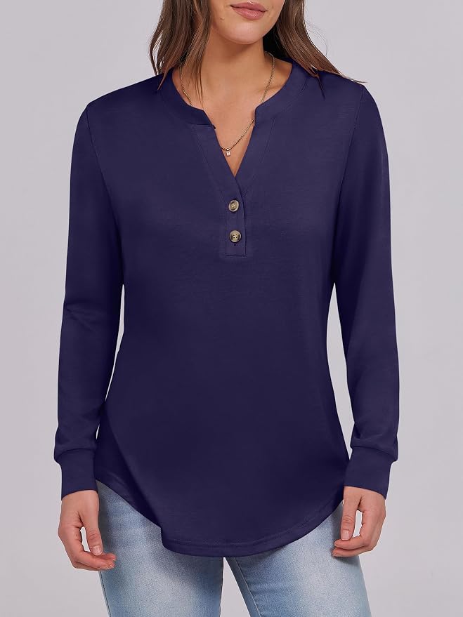 ANRABESS Women's Long Sleeve Shirts 2026 Spring Fashion Dressy Casual Tops Trendy Henley Blouses Cute Work Outfits Clothes