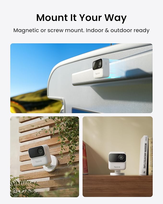REOLINK Argus MagiCam Security Cameras Wireless Outdoor 1080p, 4 Cam Kit | AI Detection, 2.4/5GHz WiFi, AI Detection, Magnetic Mount, IR Night Vision, No Subscription, IP67, 9-Month Battery Life