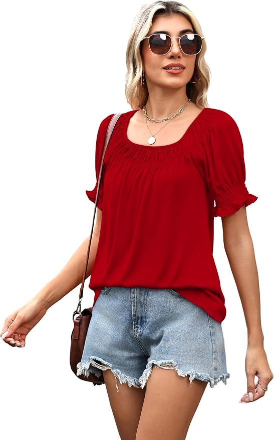 WIHOLL Womens Short Sleeve Square Neck Summer Tops Dressy Casual Blouses Trendy Clothes 2026