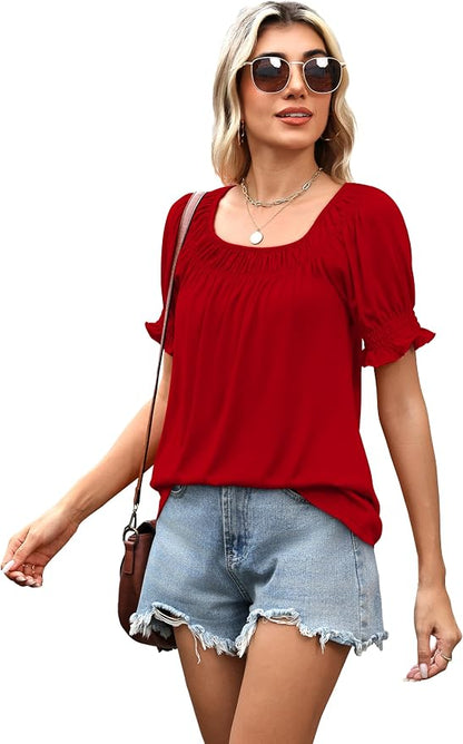 WIHOLL Womens Short Sleeve Square Neck Summer Tops Dressy Casual Blouses Trendy Clothes 2026