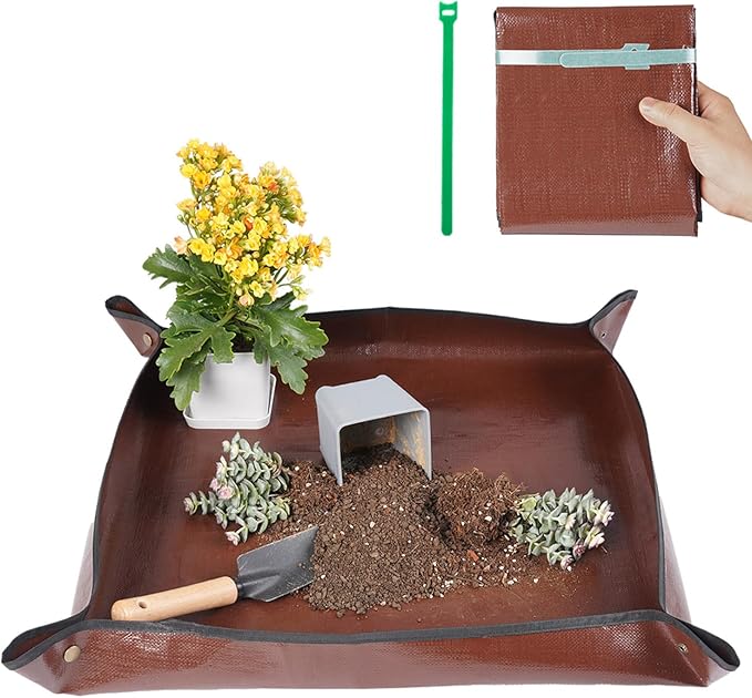 26.8"X26.8" Repotting Mat for House Plants Transplanting Control Mess, Foldable Waterproof Gardening Tray Mat Gardening Gifts for Plant Lovers
