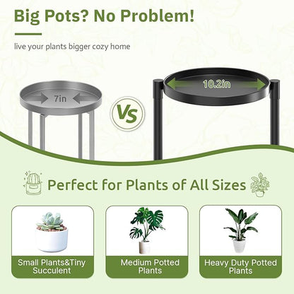 3 Tier Plant Stand Indoor Outdoor, 10in Wide Metal Tiered Tall Flower Pot Holder Multiple Shelf, Large Heavy Duty Round Rack for Patio Garden Living Room Balcony Corner Bathroom Orchid,Modern Black