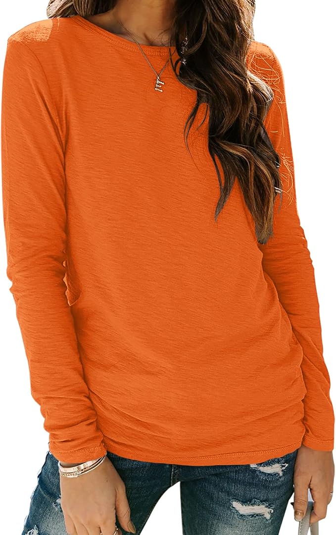 Sherosa Womens T Shirts Long Sleeve Crew Neck Shirts Basic Tee Tops Blouse