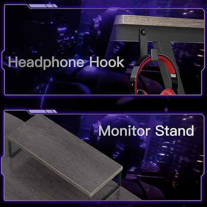 Casaottima Gaming Desk L Shaped Computer Desk, Corner Desk for Home Office with Monitor Stand 66", Gray Oak