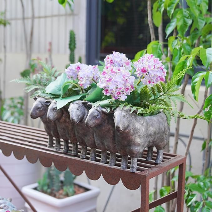 Newman House Studio Resin Sheep Planter Succulent Pot - Creative Animal Garden Pots for Home Garden Office Desktop Decoration 13 * 7.2 * 5.5 Inch
