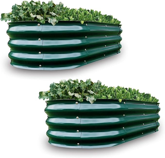 Gardmax 2 Pack Galvanized Raised Garden Bed, Lightweight Planter Boxes Outdoor with Easy Assembly, Large Garden Bed for Vegetables, Fruits, Flower Dark Green