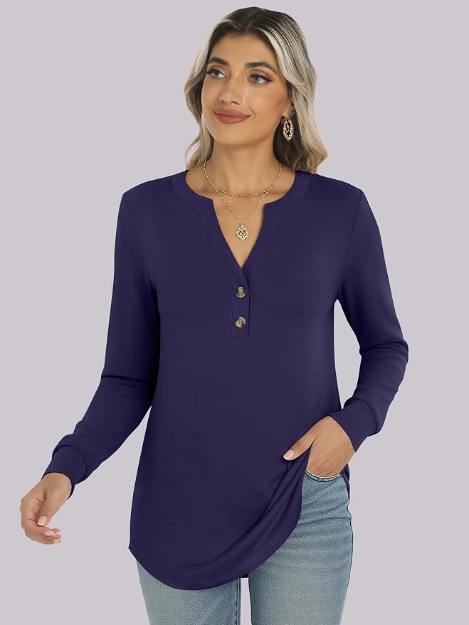 ANRABESS Women's Long Sleeve Shirts 2026 Spring Fashion Dressy Casual Tops Trendy Henley Blouses Cute Work Outfits Clothes