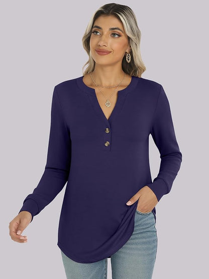 ANRABESS Women's Long Sleeve Shirts 2026 Spring Fashion Dressy Casual Tops Trendy Henley Blouses Cute Work Outfits Clothes