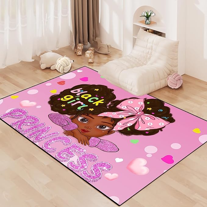 African American Rugs for Girls Room Black Girls Room Decor Rugs Princess Room Decor Rugs for Girls Bedroom Kids Rugs for Bedroom Girls Teen Living Room Soft Floor Mats, Pink, 2'6''×4'