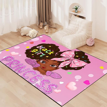 African American Rugs for Girls Room Black Girls Room Decor Rugs Princess Room Decor Rugs for Girls Bedroom Kids Rugs for Bedroom Girls Teen Living Room Soft Floor Mats, Pink, 2'6''×4'