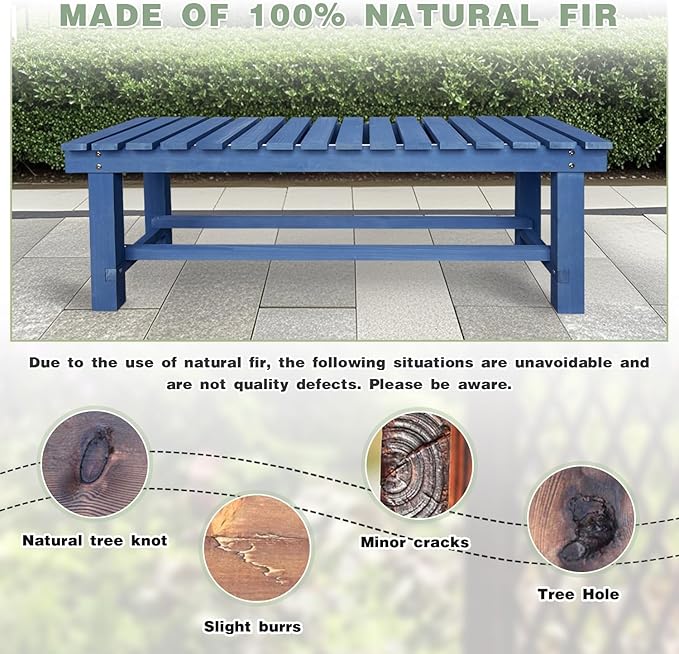 Outdoor Garden Wood Bench, 2-Person Weatherproof Wooden Bench Park Narrow Bench, Never Rot or Fade Waterproof Backless Bench for Entryway, Outdoor, Patio, Porch, Backyard and Park (Blue, 35.5''/90cm)