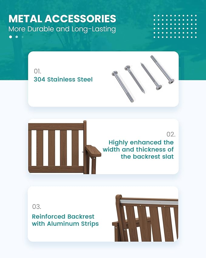 SERWALL Outdoor Bench, HDPE Outdoor Benches Weatherproof, 2-Person Garden Bench with 660 lbs Weight Capacity, Patio Benches for Outdoors, Garden, Porch, Backyard and Park, Brown, 2 Pack