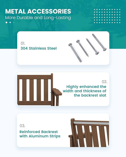 SERWALL Outdoor Bench, HDPE Outdoor Benches Weatherproof, 2-Person Garden Bench with 660 lbs Weight Capacity, Patio Benches for Outdoors, Garden, Porch, Backyard and Park, Brown, 2 Pack