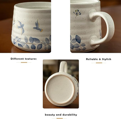 Ceramic Coffee Mug, 13oz Floral Design Pottery cute mugs, Ideal Gift for Women unique vintage pretty coffee mugs (Bluebell Mug)