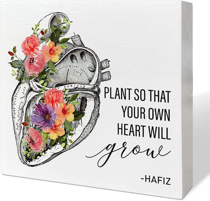Home Office Desk Wooden Box Sign Decor, Plant So That Your Own Heart Will Grow, Inspirational Quotes Desk Decor Motivational Desk Decorations for Women Men Student Office Classroom School