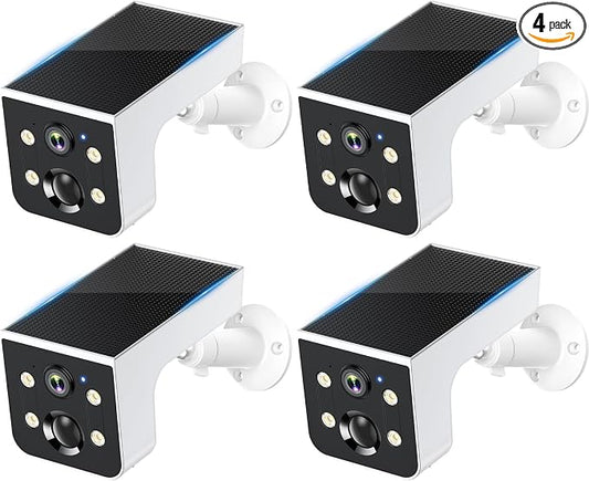 Thybro Solar Camera Outdoor Wireless 4 Pack - 2K HD, AI Motion Detection, Easy Setup, Waterproof, Color Night Vision, Two-Way Audio, Wi-Fi, Outdoor Surveillance for Yard & Driveway