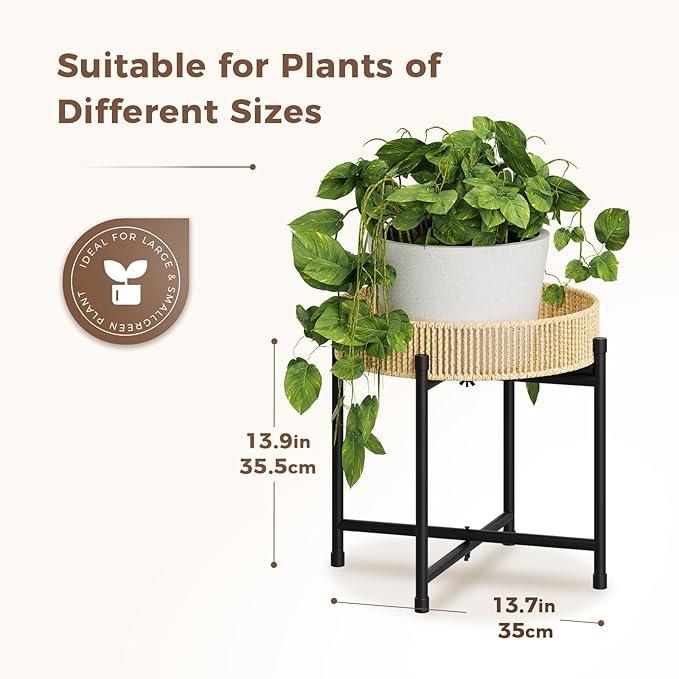 Bamworld Rattan Plant Stand Indoor Boho Plant Table for Large Plants Single Plant Stool Plant Holder for Living Room Bedroom