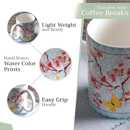Maison d' Hermine Coffee Mug with Handles Tea Cups (12 Ounce, Pack of 1) | Fine Bone China Coffee Mugs for Hot Beverages Cappuccino Latte Home Restaurant Spring Summer -Blossoms in Spring - Sakura