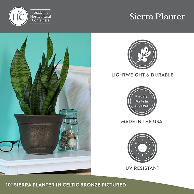 The HC Companies Sierra Round Self-Watering Pot - Lightweight Plastic Planter for Herbs & More - Durable Plant Pots for Indoor Plants & Outdoor Plants (7.5” Arizona Sand, Pack of 2)