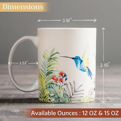 Maison d' Hermine Coffee Mug with Handles Tea Cups (15 Ounce, Pack of 2) | Fine Bone China Coffee Mugs for Hot Beverages Cappuccino Latte Home Restaurant Hotel Spring Summer -Tropiques