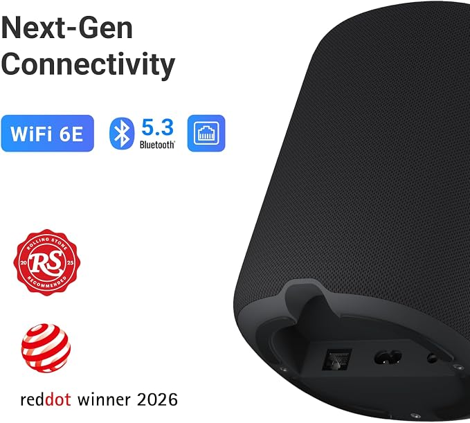 WiiM Sound Smart Speaker with 1.8″ Touch Display, Hi‑Res 24‑bit/192 kHz, AI RoomFit™ Room Correction, 100W Peak, Wi‑Fi 6E/Bluetooth 5.3, Multi‑Room & Stereo Pairing, Remote Included, Black