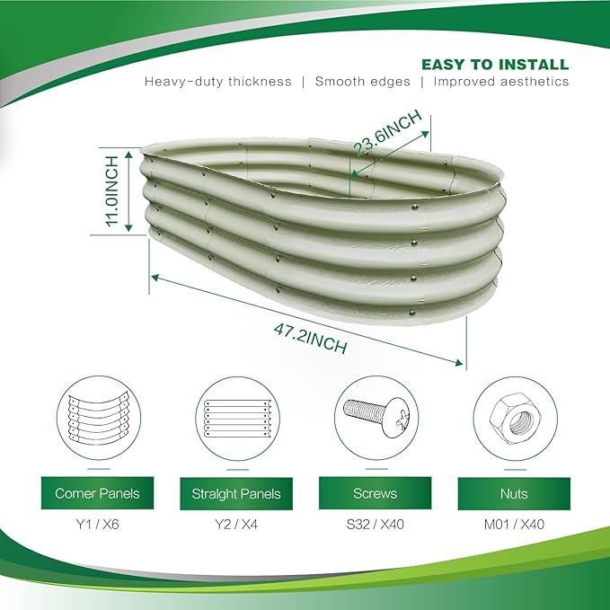 Gardmax Galvanized Raised Garden Bed, Lightweight Planter Boxes Outdoor with Easy Assembly, Large Garden Bed for Vegetables, Fruits, Flower Milk White