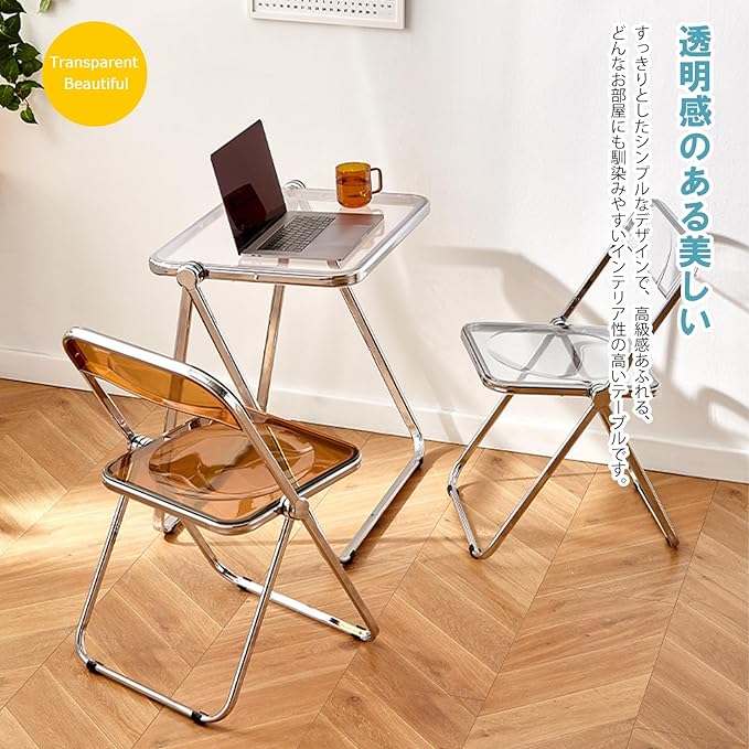 KAIHAOWIN Folding TV Tray Table- Acrylic Foldable Desk No Assembly Required Tiny Desk for Home Office Side Table Small Computer Desk for Small Spaces-Black
