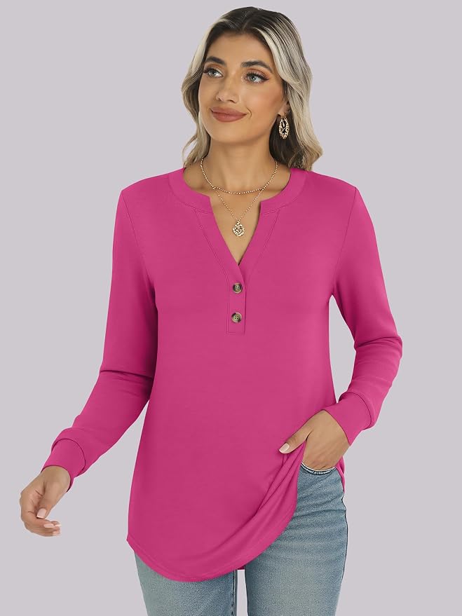 ANRABESS Women's Long Sleeve Shirts 2026 Spring Fashion Dressy Casual Tops Trendy Henley Blouses Cute Work Outfits Clothes