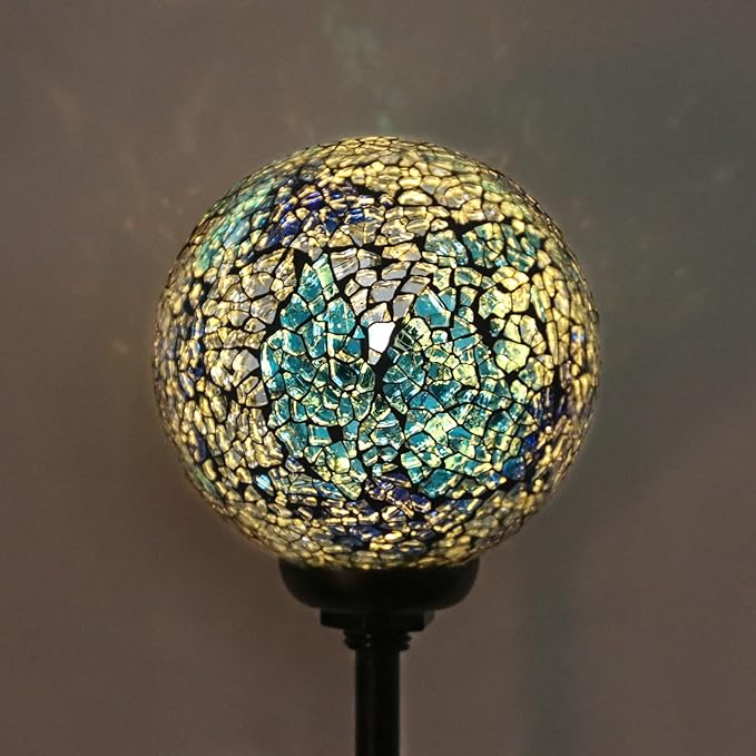 Solar Garden Lights Outdoor Decorative - Solar Gazing Ball Mosaic Garden Stakes Decorative Waterproof Outdoor Lights for Pathway Yard Lawn Decoration Blue
