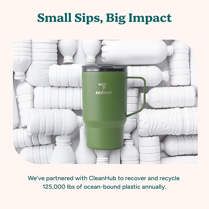 REDUCE Hot1 18 oz Hot1 Stainless Steel Insulated Mug with Temperature Adjusting Lid - Dual-Wall Vacuum, Cupholder Friendly - Keeps Drinks Hot for 6 Hours - Ideal for Coffee, Tea & Other - Baked Clay
