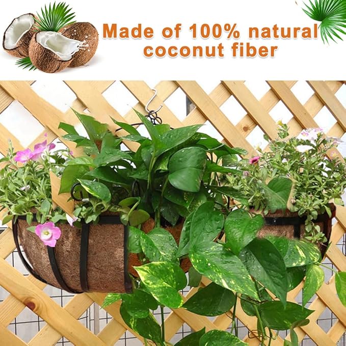 2 Pack Trough Coco Liner Fiber Replacement for Planters, 24/30/36/48 inch Half Moon Coconut Coir Planter for Window Box/Hanging Trough Planter, Garden Flower Vegetables Pot, Fence Flower Baskets