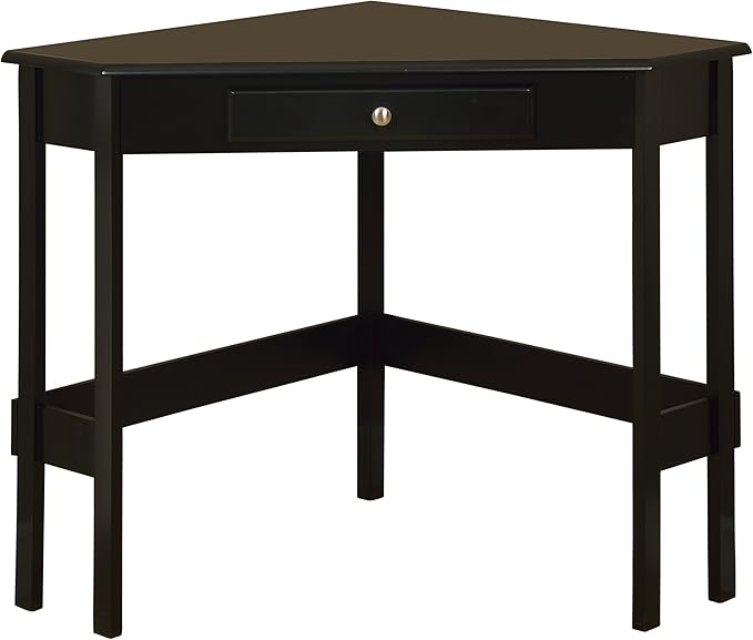 Kings Brand Furniture Wood Corner Desk with Drawer (Black)