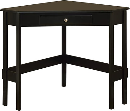 Kings Brand Furniture Wood Corner Desk with Drawer (Black)