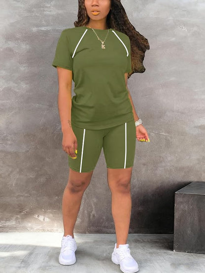 STOLKISS Women 2 piece Short Sets Classic Striped Outfits Summer Casual Short Sleeve T-Shirt and Short Jogger Tracksuits Sets