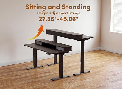 BANTI 48x24 Inch Electric Standing Desk with Double Drawers, Adjustable Height Stand Up Desk, Sit Stand Home Office Desk with Storage Shelf, Black Top
