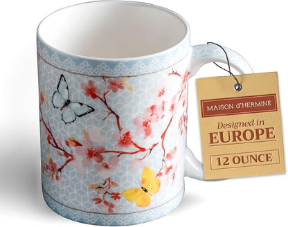 Maison d' Hermine Coffee Mug with Handles Tea Cups (12 Ounce, Pack of 1) | Fine Bone China Coffee Mugs for Hot Beverages Cappuccino Latte Home Restaurant Spring Summer -Blossoms in Spring - Sakura