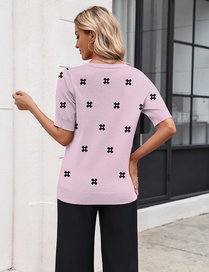 Zeagoo Women's Short Sleeve Sweater 2026 Spring Summer Tops Lightweight Casual V Neck Sweaters Dressy Work Blouses Clothes