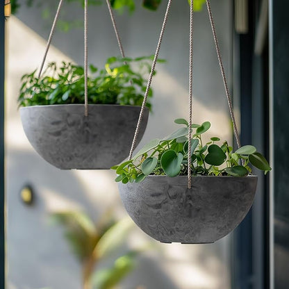 LA JOLIE MUSE Hanging Planter Flower Plant Pots - 9.84 Inch Indoor Outdoor Balcony Patio Hanging Basket Set of 2, Marble Pattern