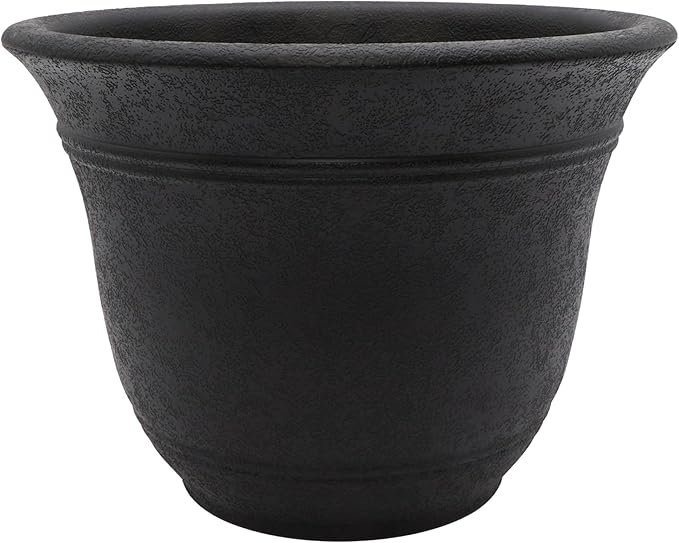 The HC Companies Sierra Round Self-Watering Pot - Lightweight Plastic Planter for Herbs & More - Durable Plant Pots for Indoor Plants & Outdoor Plants (10” Black Onyx, Pack of 1)