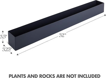 DR&Co Modern Grey Rectangle Planter Box, 16" Metal Planter Perfect for Succulent, Narrow Box for Table or Window Sill, Rectangular Stainless Steel Long