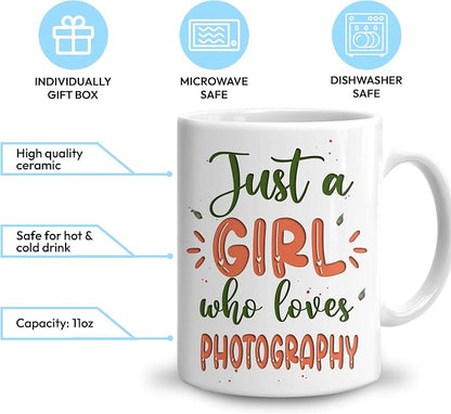 Hyturtle Personalized Gifts Photography Lover - Just A Girl Who Loves Photography Custom Name Ceramic Coffee Mug Cup 11oz - Perfect Idea Gifts For Women, Girl Daughter On Birthday, Christmas