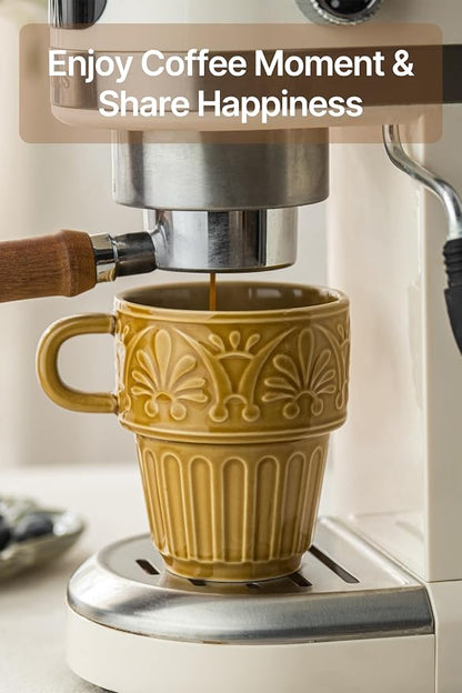 Cappuccino Cups, Espresso Cups, Stackable Mug Set of 6, Ceramic Coffee Mug 6 OZ Khaki for Hot Drinks Milk Dessert, Suitable for Home office Restaurant, Perfect for Holiday & Housewarming Present