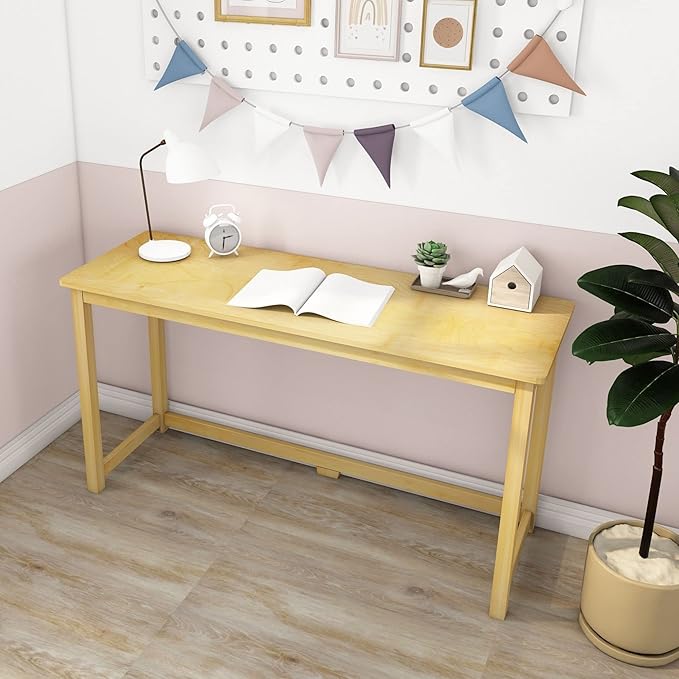 Max & Lily Solid Wood Desk, 55 Inches, Natural