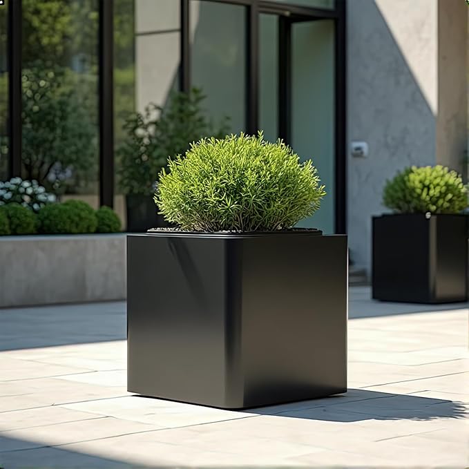 Large Metal Square Planter 26" L x 26" W x 26" H, Heavy Duty Black Large Outdoor Planters with Drainage Hole for Porch/Patio/Garden