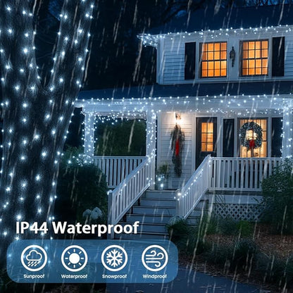 Connectable 200 LED String Lights Indoor Outdoor, 66FT Cool White Christmas Lights Waterproof, 13 Modes with Timer, Twinkle Fairy Lights Plug in Clear Wire for Christmas Tree, Bedroom, Classroom Decor