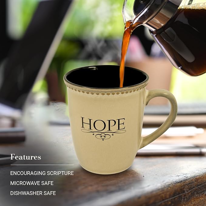 Christian Art Gifts Ivory Stoneware Coffee Mug – 13 oz. Microwave and Dishwasher-safe Lead & Cadmium-free Inspirational Scripture Coffee and Tea Mug for Men & Women with Bible Verse: Hope –Hebrew 6:19