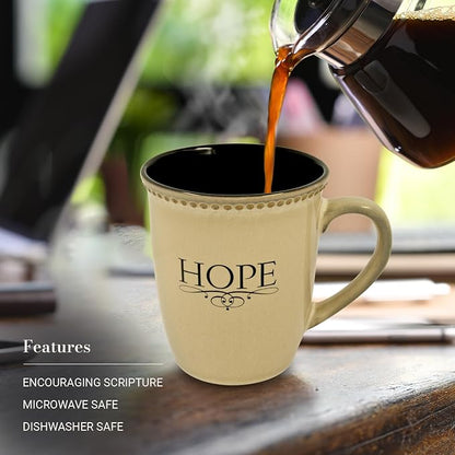 Christian Art Gifts Ivory Stoneware Coffee Mug – 13 oz. Microwave and Dishwasher-safe Lead & Cadmium-free Inspirational Scripture Coffee and Tea Mug for Men & Women with Bible Verse: Hope –Hebrew 6:19